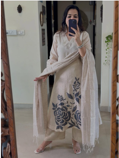 OffWhite  Khadi Cotton Printed Anarkali Suit