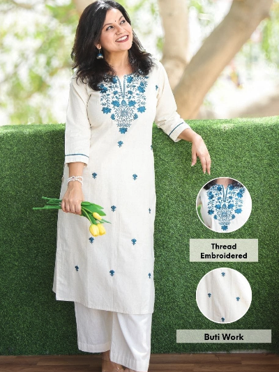 Dusty Lilac Chinon Embroidery Kurti Pant Suit Set