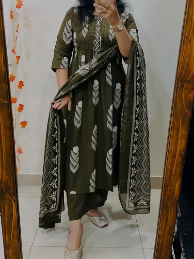 Cotton Printed Salwar Kameez Kurti Pant Set with Dupatta