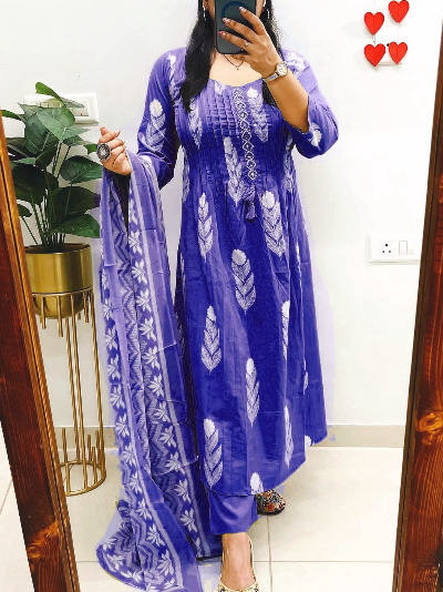 Cotton Printed Salwar Kameez Kurti Pant Set with Dupatta