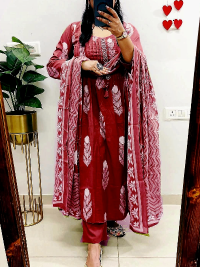 Cotton Printed Salwar Kameez Kurti Pant Set with Dupatta
