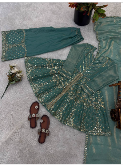 Mint Green Wedding Embroidery Sharara Suit