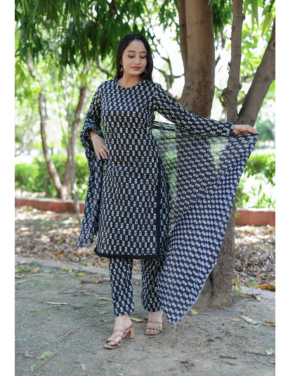 Black White Cotton Salwar Suit Women