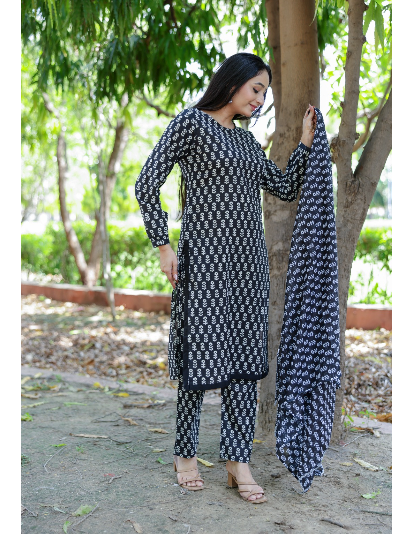 Black White Cotton Salwar Suit Women