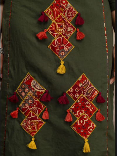 Olive Green Cotton Handwork Women&