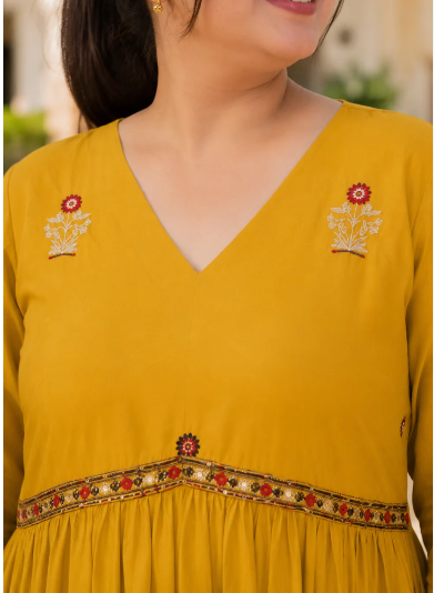 Plus Size Mustard Georgette Straight Suit
