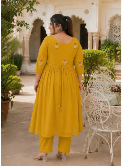 Plus Size Mustard Georgette Straight Suit