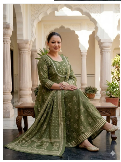 Plus Size Mehandi Green Embroidered Kurta Dupatta Set