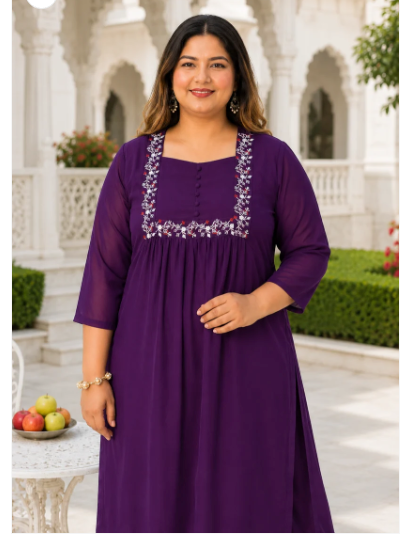 Plus Size Purple Georgette Women Straight Suit UK