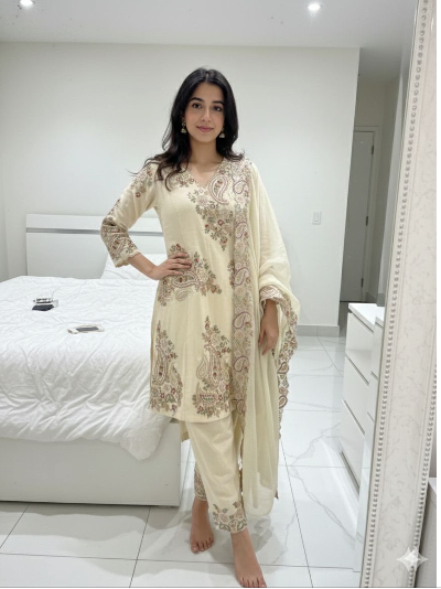 Ivory Gold Embroidery Designer Salwar suit