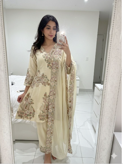 Ivory Gold Embroidery Designer Salwar suit