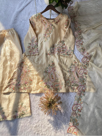 Ivory Gold Embroidery Designer Salwar suit
