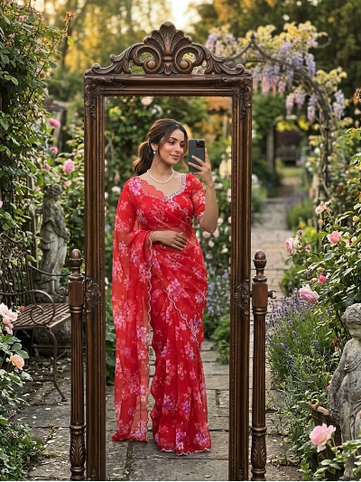 Blush Pink Pre-Stitched Predraped Saree Free Stitched Blouse Women UK
