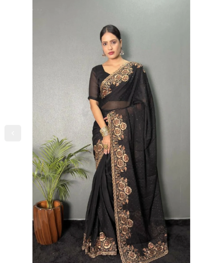 Black Rust Gold  Predraped Saree Blouse Piece Uk Next Day