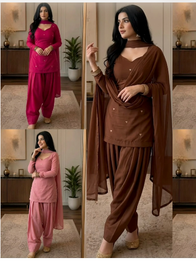 Dusty Women Cotton Farshi Salwar Suit Chiffon Dupatta