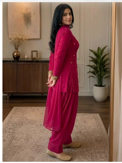 Dusty Women Cotton Farshi Salwar Suit Chiffon Dupatta