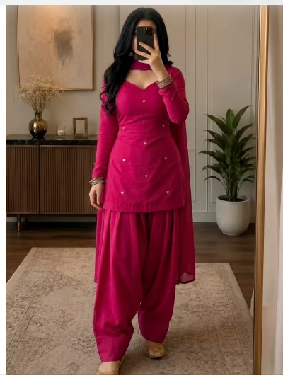 Dusty Women Cotton Farshi Salwar Suit Chiffon Dupatta