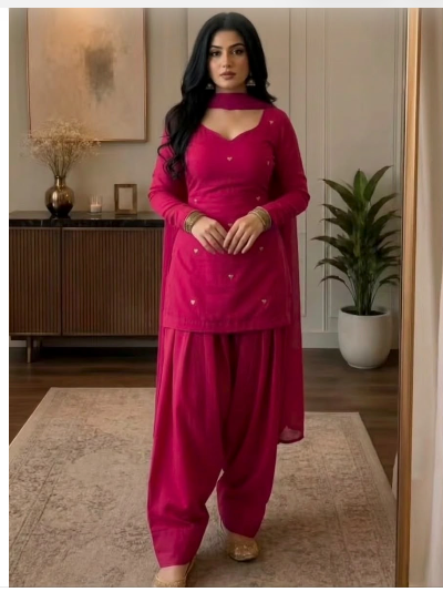 Dusty Women Cotton Farshi Salwar Suit Chiffon Dupatta