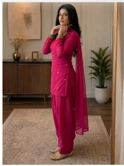Dusty Women Cotton Farshi Salwar Suit Chiffon Dupatta