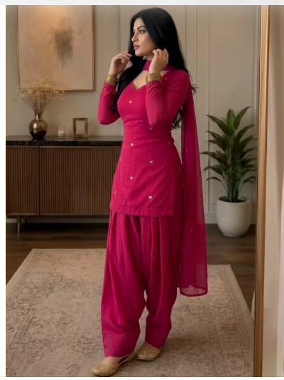 Dusty Women Cotton Farshi Salwar Suit Chiffon Dupatta