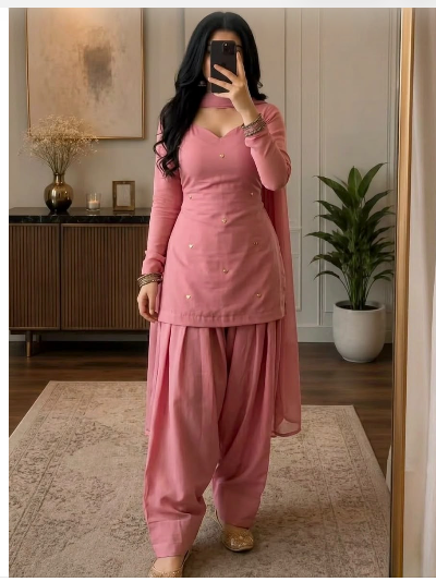 Dusty Women Cotton Farshi Salwar Suit Chiffon Dupatta