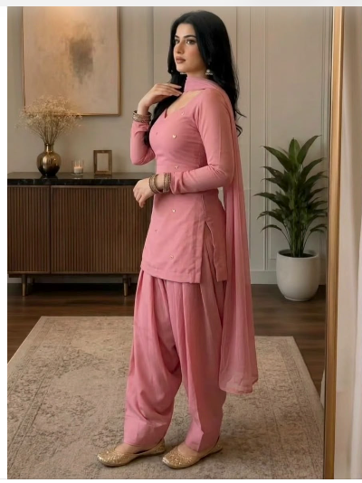 Dusty Women Cotton Farshi Salwar Suit Chiffon Dupatta