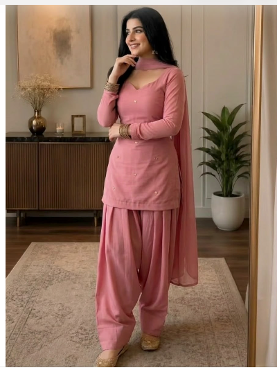 Dusty Women Cotton Farshi Salwar Suit Chiffon Dupatta