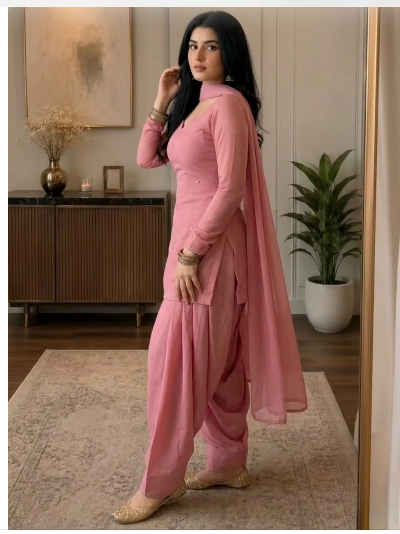 Dusty Women Cotton Farshi Salwar Suit Chiffon Dupatta