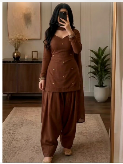 Dusty Women Cotton Farshi Salwar Suit Chiffon Dupatta