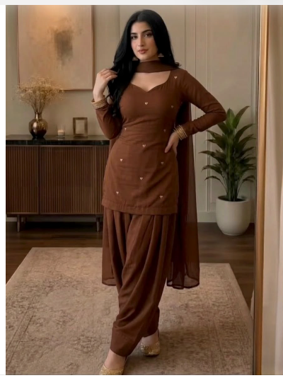 Dusty Women Cotton Farshi Salwar Suit Chiffon Dupatta