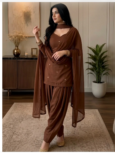 Dusty Women Cotton Farshi Salwar Suit Chiffon Dupatta