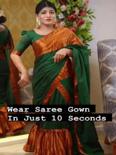Green 10 Second Saree Ethnic Saree Gown Stitched with Pallu UK Next Day