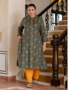 Plus size Green Front Slit Princess Kurti UK Next Day - BONYHUBSALWAR KAMEEZ