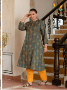 Plus size Green Front Slit Princess Kurti UK Next Day - BONYHUBSALWAR KAMEEZ