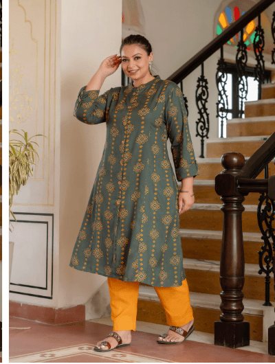 Plus size Green Front Slit Princess Kurti UK Next Day - BONYHUBSALWAR KAMEEZ