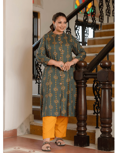Plus size Green Front Slit Princess Kurti UK Next Day - BONYHUBSALWAR KAMEEZ