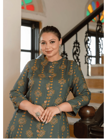 Plus size Green Front Slit Princess Kurti UK Next Day - BONYHUBSALWAR KAMEEZ