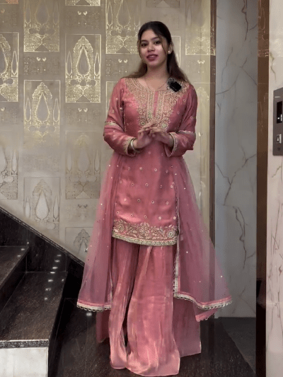 Blush Pink Embroidered Festive Sharara Palazzo Suit Set - BONYHUBSALWAR KAMEEZ