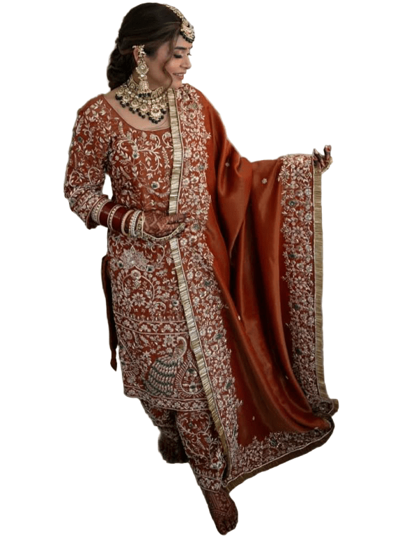 Orange Rich Sequins Embroidery Farshi Suit Set - BONYHUBSALWAR KAMEEZ