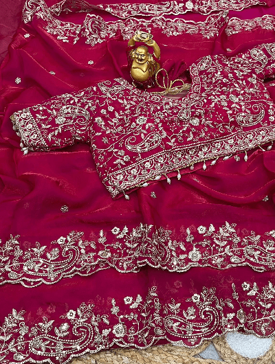 Magenta Pink Silk Sari Free Stitched Blouse - BONYHUBSAREE
