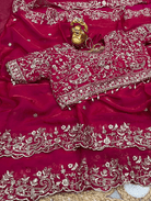 Magenta Pink Silk Sari Free Stitched Blouse - BONYHUBSAREE