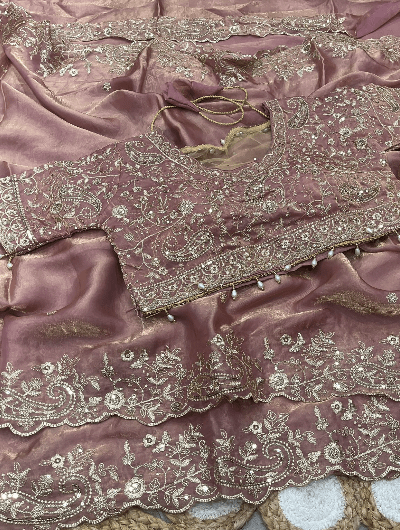 BlushPink Silk Sari Free Stitched Blouse - BONYHUBSAREE