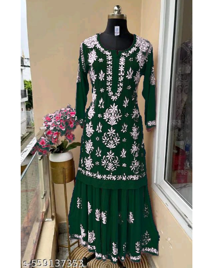 Lucknowi Chikankari Kurti Sharara 2 Pcs