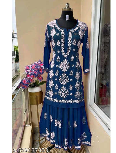 Lucknowi Chikankari Kurti Sharara 2 Pcs