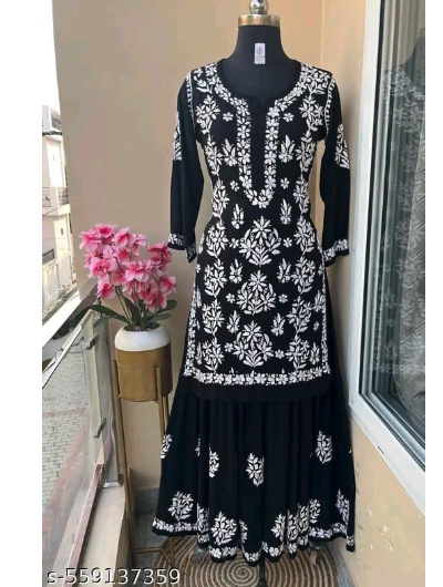 Lucknowi Chikankari Kurti Sharara 2 Pcs