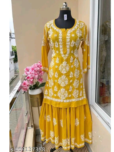 Lucknowi Chikankari Kurti Sharara 2 Pcs