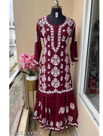 Lucknowi Chikankari Kurti Sharara 2 Pcs