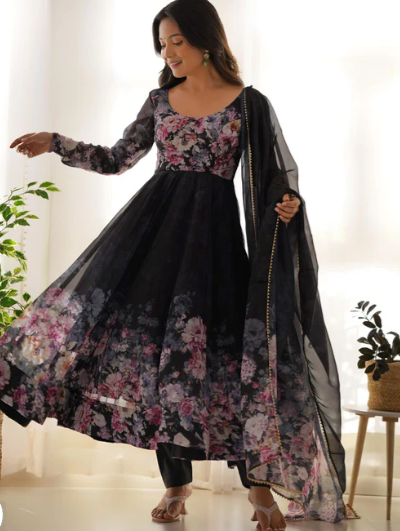 Bollywood Organza Silk Anarkali Suit Set of 3