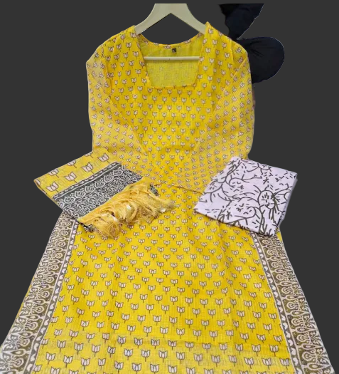 Yellow Premium Kota Doriya Straight Suit