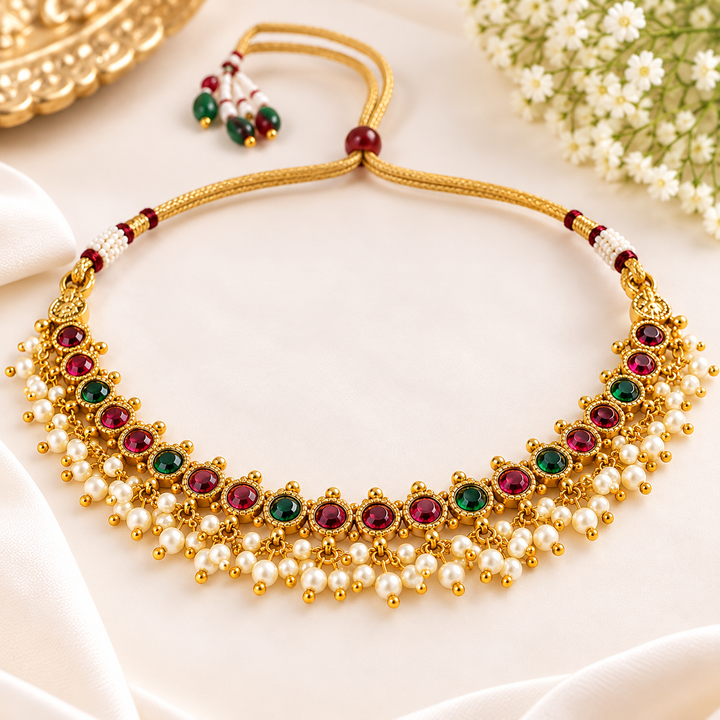 Multicolor Gold Ghungaroo Choker Necklace Only